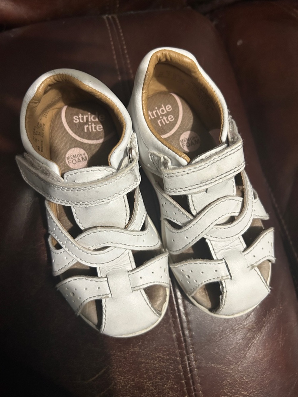 Stride Rite White Leather Closed-Toe Kids Sandals